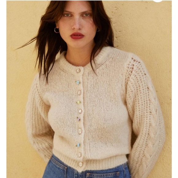 Rouje Sweater Amarillo Cardigan Mohair in Nude Cream - Picture 2 of 10